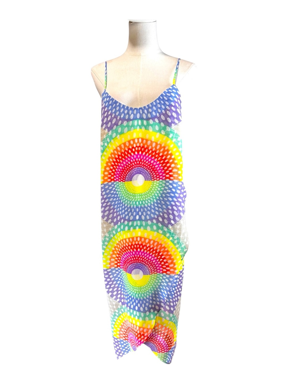 Mara Hoffman Rainbow Radia High Low Rainbow Dot Slip Midi Dress Size S